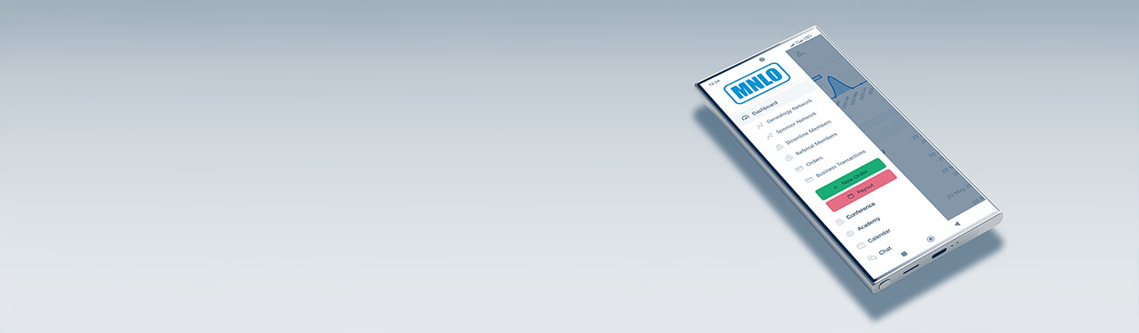 MNLO App Hintergrund mit App-Screenshots